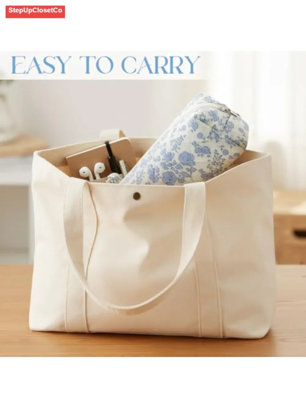 Quilted Cotton Makeup Bag with Floral Pattern - Lightweight Travel Cosmetic